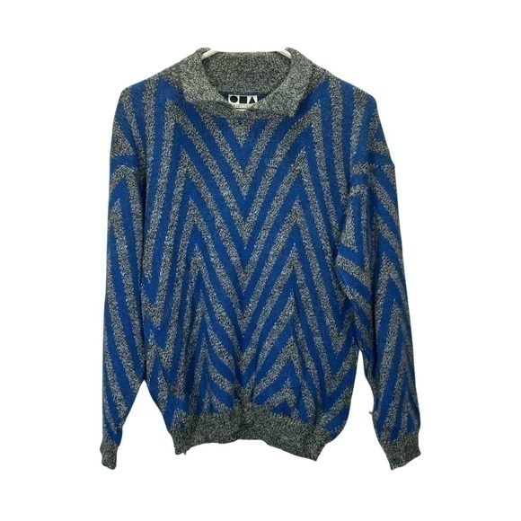 Vintage Objectivity Women’s Blue Grey Chevron Print Knit Sweater - Picture 1 of 11